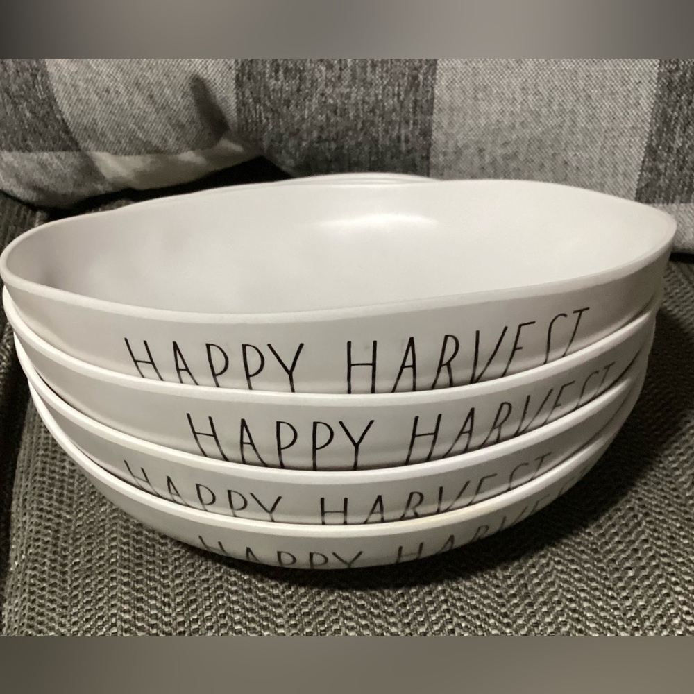 Rae Dunn Melamine "HAPPY HARVEST" Set of 4 Dinner 9” Bowls